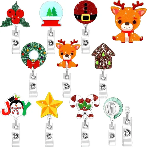 Miniatura 15 de 9 piezas de portarretes de insignia de Halloween con purpurina divertida para Halloween, fantasma, calabaza, insignias, retráctiles, lindos carretes