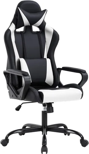 Miniatura 10 de Silla de oficina para videojuegos, silla de escritorio con soporte lumbar, reposacabezas y reposabrazos, giratoria, ergonómica, para deportes Negro