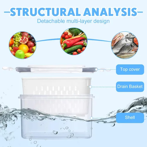 Miniatura 3 de 6 recipientes de almacenamiento de frutas para refrigerador, contenedores de almacenamiento de alimentos, frutas y frutas, frutas y verduras, carne