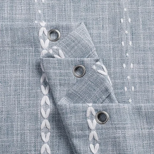 Miniatura 8 de meioro Cortina de ducha bohemia a rayas, juego de cortina de ducha de tela tejida de lino de 10.41 oz/m² con borla, repelente al agua, rústica, Azul