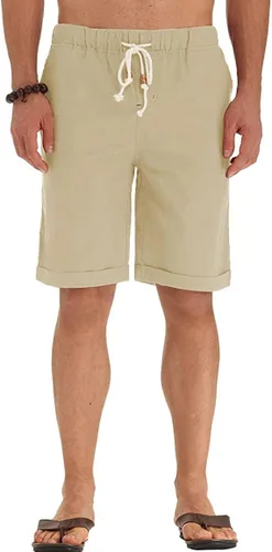 Miniatura 3 de Sailwind Pantalones cortos de lino para hombre, estilo casual, con cordón, para playa