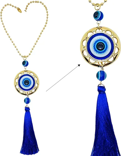 LUCKBOOSTIUM Evil Eye Wheel of Fortune - Adorno colgante de pared y puerta con cadena de metal dorado y borla, aumenta tu energía, para suerte y