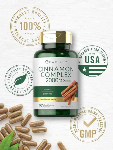 Miniatura 6 de Carlyle Complejo de canela de Ceilán con gimnema y morera 150 cápsulas Suplemento sin OMG, sin gluten