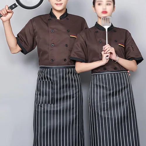Miniatura 2 de Abrigo de chef de verano para hombre y mujer, chaqueta de chef de manga cortalarga con botón de bolsillo, uniforme de chef ligero