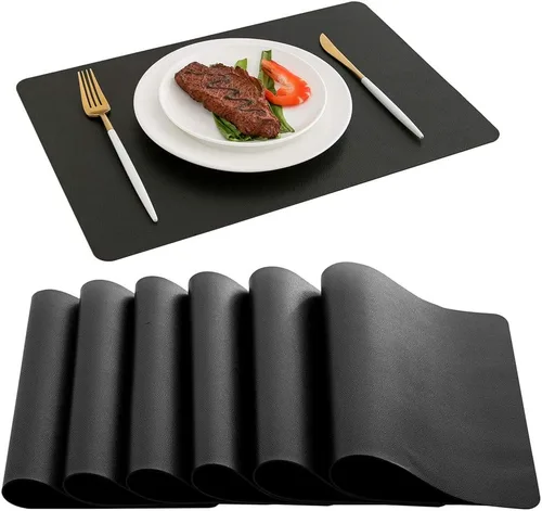 Miniatura 9 de DOLOPL Juego de manteles individuales de 6 a 17 x 11.8 pulgadas, de piel sintética, resistentes al calor, para protección de la mesa del comedor