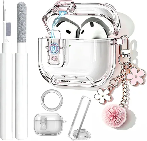 Miniatura 14 de Bonita funda Magsafe para Airpods Pro 2, clip de bloqueo para niñas y mujeres, con dijes de flores y kit de limpieza, TPU suave, Airpods iPod Pro