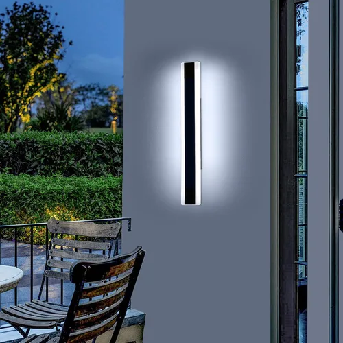 Miniatura 91 de Luz de pared exterior moderna de 47 pulgadas, accesorios de iluminación exterior de acrílico negro de 3000K, montaje en pared, luces de porche