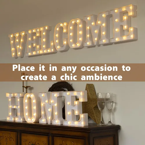 Miniatura 6 de Letrero de letras de marquesina LED-M, letras LED HXWEIYE 26 alfabeto, letrero de números 0-9 iluminados para fiesta, hogar, cumpleaños, Blanco