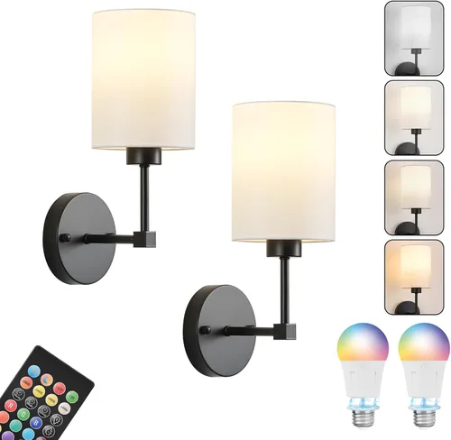 Miniatura 33 de Juego de Dos Apliques de Pared a Batería, Luz de Pared Inalámbrica Recargable con Control Remoto, Regulable, Luz Ámbar/Blanco Cálido/Blanco Negro