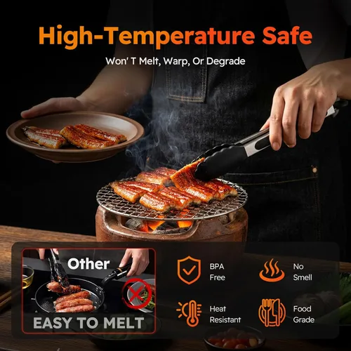 Miniatura 3 de HST Pinzas para cocinar con puntas de silicona (paquete de 3), pinzas de cocina antiadherentes con punta de silicona para cocinar barbacoa hornear