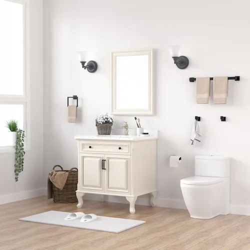 Miniatura 7 de Juego de 5 piezas de accesorios de baño negro mate, juego de barra de toalla de baño de 23.6 pulgadas, juego de hardware de baño de acero inoxidable