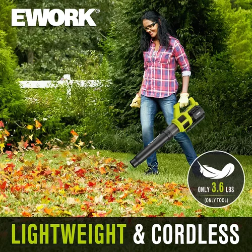 Miniatura 5 de EWORK Soplador de hojas inalámbrico de 21 V, potente modo turbo y 550 CFM, baterías de 2×3.0Ah y cargador rápido, sopladores eléctricos ligeros