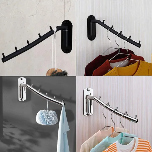 Miniatura 5 de 2 perchas plegables para colgar en la pared, con brazo oscilante, gancho de acero inoxidable resistente para baño, dormitorio, cuarto de servicio
