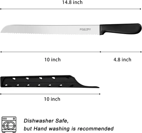 Miniatura 7 de Cuchillo dentado de 10 pulgadas para pan casero, cuchillo de acero inoxidable con borde ondulado ancho, cuchillo de cocina multiusos, cortador