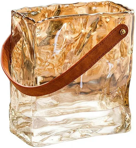 Miniatura 7 de Jarrón de cristal para flores, jarrones transparentes para centros de mesa, florero de bolsa con mango de cuero para decoración de bodas