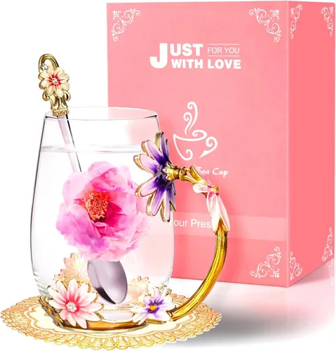 Miniatura 10 de Wisolt Regalos de Cumpleaños para Mujeres, Regalos del Día de la Madre para Mamá, Taza de Té de Vidrio Esmaltado, Regalos para Mamá, Abuela, AS