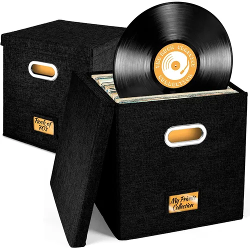 Miniatura 8 de Caja de almacenamiento de discos de vinilo para hasta 50 álbumes de 12 pulgadas, caja de registros, almacenamiento de álbumes LP, cajas