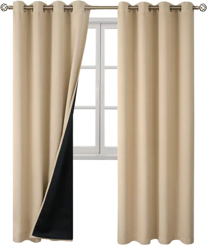 Miniatura 8 de BGment - Cortinas con aislamiento térmico para habitación, 100 % opacas, con forro negro, cortina de doble capa con ojales, reduce el ruido