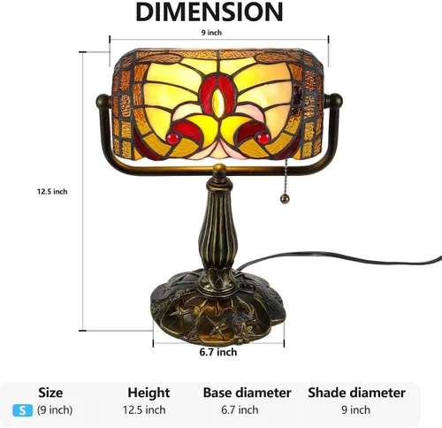 Miniatura 2 de Tiffany Bankers Lámpara de Escritorio, Estilo Barroco Luz de Piano de Vidrio Emplomado con Bombilla LED, Lámpara de Escritorio Tiffany Vintage