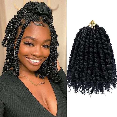 Miniatura 44 de 8 paquetes de extensiones de cabello sintético pretrenzado y prerrizado de ganchillo de 14 pulgadas, con rizos de pasión, para mujeres negras