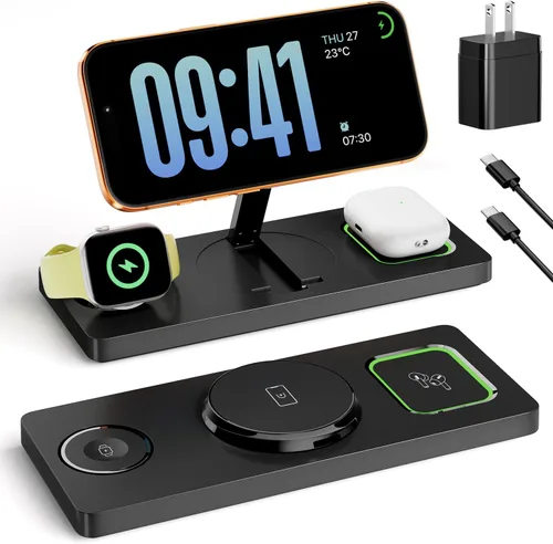 Estación de carga plegable 3 en 1 para Magsafe, soporte magnético para teléfono y reloj para dispositivos Apple, cargador inalámbrico de escritorio
