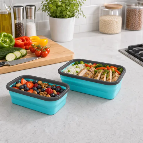 Miniatura 6 de Guyuyii Paquete de 4 recipientes plegables de almacenamiento de alimentos mixtos ml con tapas Cuencos herméticos sin BPA para preparación de Azul
