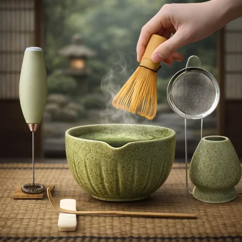 Juego de batidor Matcha con tazón Matcha - Juego de Matcha incluye espumador eléctrico, batidor de bambú, cuchara Matcha, soporte de bambú, colador,