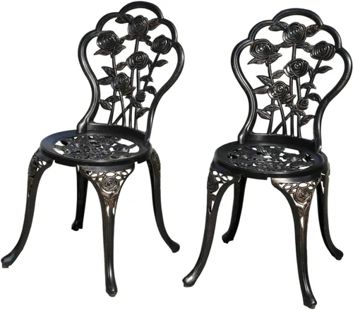 Miniatura 9 de KAILI Rose Garden - Sillas bistró de aluminio fundido, asientos decorativos para patio al aire libre, juego de 2, color blanco y negro
