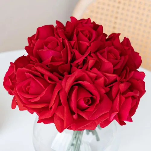 Miniatura 13 de DUYONE Rosas artificiales de un solo tallo 10 piezas de arreglo floral de seda falsa para decoración del hogar, fiesta, boda (rosa claro)