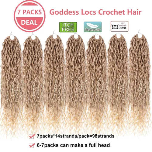 Miniatura 3 de Cabello de Ganchillo Boho Goddess Locs de 18 Pulgadas, 7 Paquetes de Crochet Goddess Locs con Extremos Rizados, Cabello de Ganchillo Goddess Faux