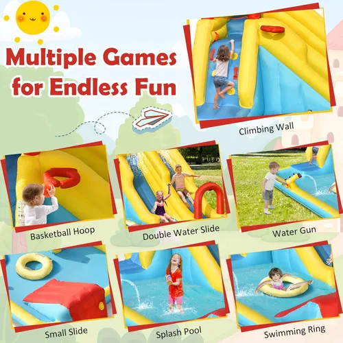 Miniatura 2 de HONEY JOY Tobogán acuático inflable, doble tobogán gigante con parque acuático con escalada, piscina de salpicaduras, toboganes acuáticos inflables