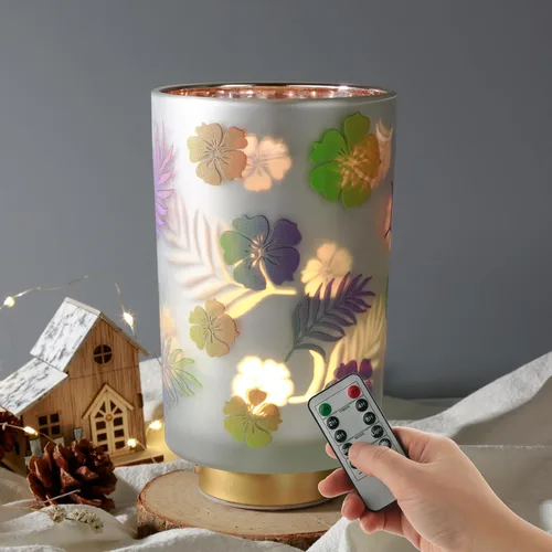 Miniatura 9 de Eywamage Pequeña lámpara de mesa con pilas con control remoto, lámpara de cristal inalámbrica de ciervo del bosque para dormitorio, sala de estar