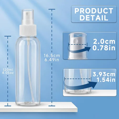 Miniatura 7 de TRENDBOX Botellas de spray de tamaño de viaje de 4 onzas, paquete de 12 botellas pequeñas de plástico vacías de niebla fina, a prueba de fugas, sin