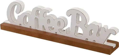 Letreros rústicos de barra de café para decoración de mesa de 16 pulgadas, hecho a mano, acabado envejecido, blanco, letrero de madera para estación