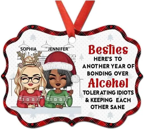 Miniatura 9 de Adorno personalizado con texto en inglés «Best Friend are Hard to Find Because The Very Best is Already Mine», adorno de Navidad personalizado 2023