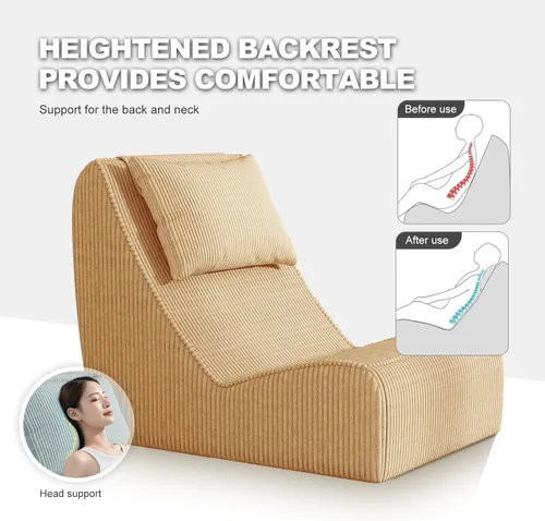 Miniatura 3 de Silla Puf Gigante para Adultos, Tumbona de Pana con Soporte Inigualable para la Espalda, Almohada Cervical Desmontable, Otomana Cómoda y Funda