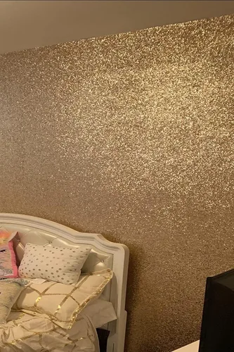 Miniatura 3 de Papel tapiz autoadhesivo con purpurina gruesa dorado champán brillante, papel tapiz con purpurina brillante para pared