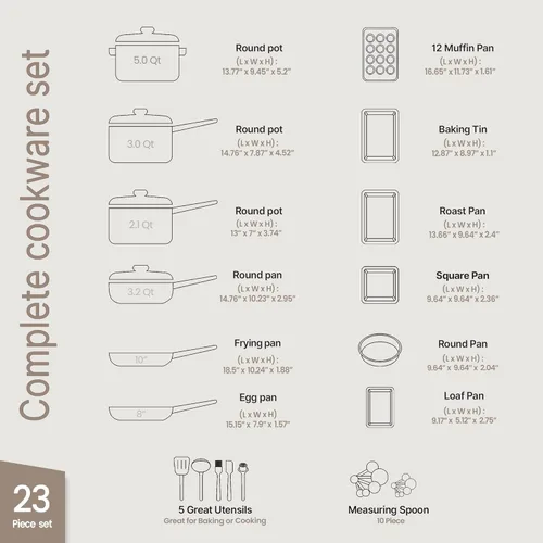 Miniatura 2 de Juego de ollas y sartenes, 23 piezas de utensilios de cocina y repostería antiadherentes con patrón a cuadros, diseño apilable, apto para Azul