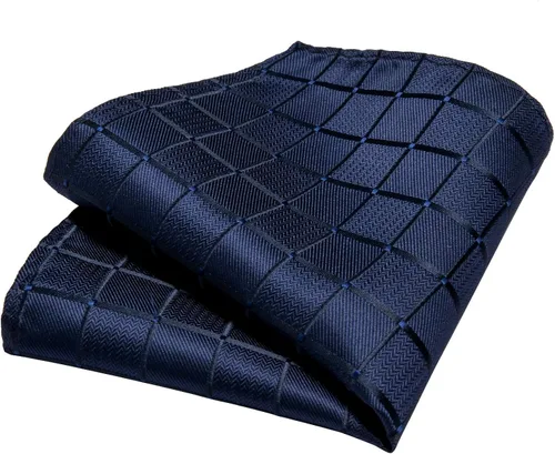 Miniatura 5 de DiBanGu Corbata de seda a cuadros para hombre corbata y bolsillo juego de gemelos cuadrados de corbata para boda negocios