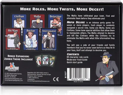 Miniatura 7 de Apostrophe Games Mafia El Juego de Fiesta Edición Deluxe – Un Juego de Mentiras, Engaños y Traición – Juego de Cartas, para Adultos y Adolescentes