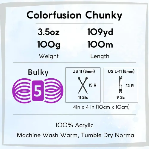 Miniatura 4 de Premier Yarns Colorfusion Chunky Autumn Sky 1174-02 - Hilo acrílico grueso y voluminoso #5 (6 madejas, el mismo lote de tinte) para ganchillo
