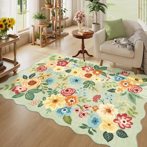 Miniatura 143 de DUKINO Alfombra de área de 6 x 9 pies, alfombra floral para sala de estar, ligera, antideslizante, lavable, alfombra de interior de pelo bajo