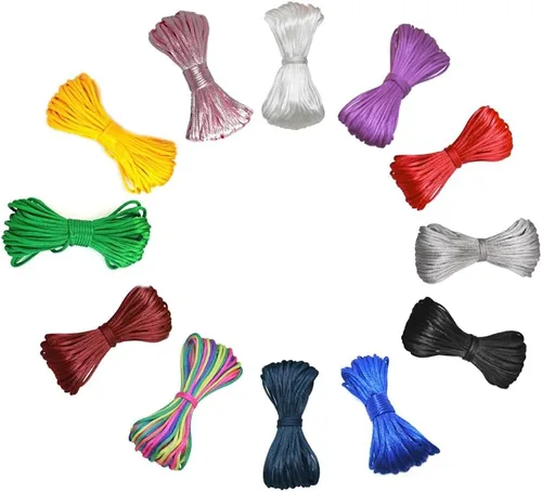 Cordón de satén de nailon de 0.059 in, 12 colores, hilo de cuentas, pulsera de cuentas para macramé, pulseras de amistad, nudos chinos, collares,