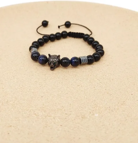 Miniatura 4 de CEYIYA Viking Wolf Head Bracelet - Anti Anxiety Energy Stone Beaded Bracelet for Men and Boys,Healing Crystal Stress Relief Charm Wolf Bracelet for