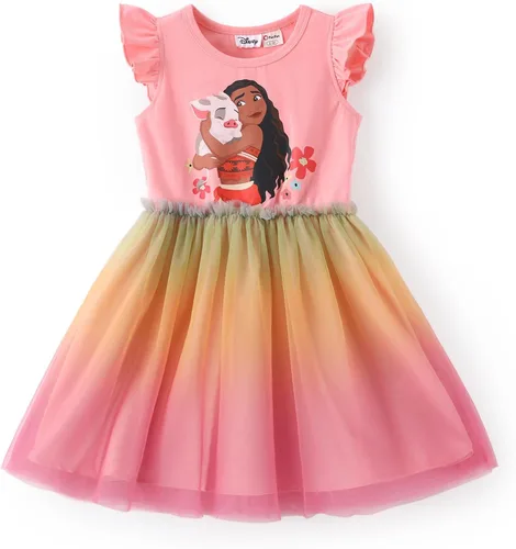 Miniatura 16 de Disney Frozen Elsa Princesa Cenicienta Ariel Jazmín Rapunzel Vestido para bebé/niña, Vestido de manga larga con volantes y superposición de malla