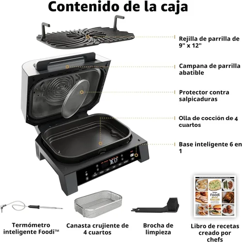 Miniatura 11 de Parrilla de interior Ninja DG551 Foodi Smart XL 6 en 1 con freír al aire, asar, hornear, rostizar y deshidratar, termómetro inteligente Foodi Smart