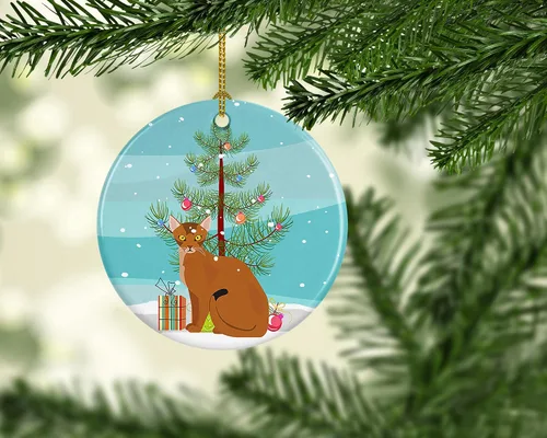 Miniatura 2 de Caroline's Treasures CK4739CO1 Adorno de cerámica de gato abisinio Feliz Navidad, decoraciones de árbol de Navidad para el hogar, adorno colgante