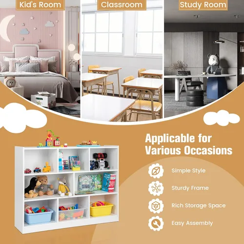 Miniatura 9 de KOTEK Organizador de almacenamiento de juguetes, estantería infantil de 8 cubos, estantería de madera de 4 niveles, estante abierto para guardería