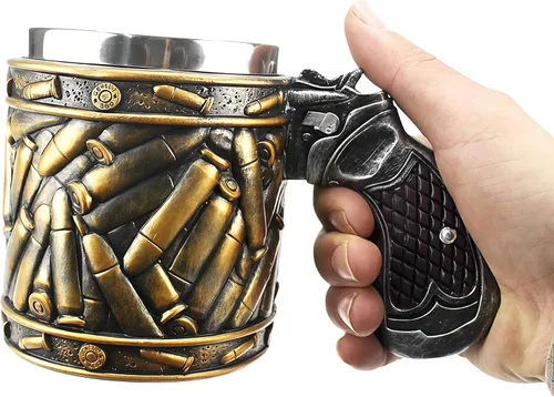 Novedad pistola mango con balas Casings tazas de café tazas pistola taza pistola 11oz gran regalo cerveza taza acero
