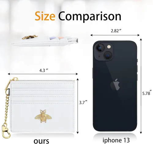 Miniatura 74 de SEAVILIA Tarjetero llavero cartera para mujer con ventana de identificación RFID monedero regalo abeja delgada minimalista pequeña cartera